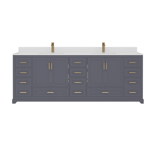 Maya 84 Inch Solid Wood Double Bathroom Vanity with Quartz Countertop