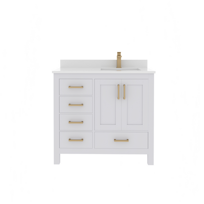 Rooh 36 Inch Right Solid Wood Single Bathroom Vanity with Quartz Countertop
