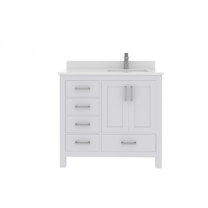 Rooh 36 Inch Right Solid Wood Single Bathroom Vanity with Quartz Countertop