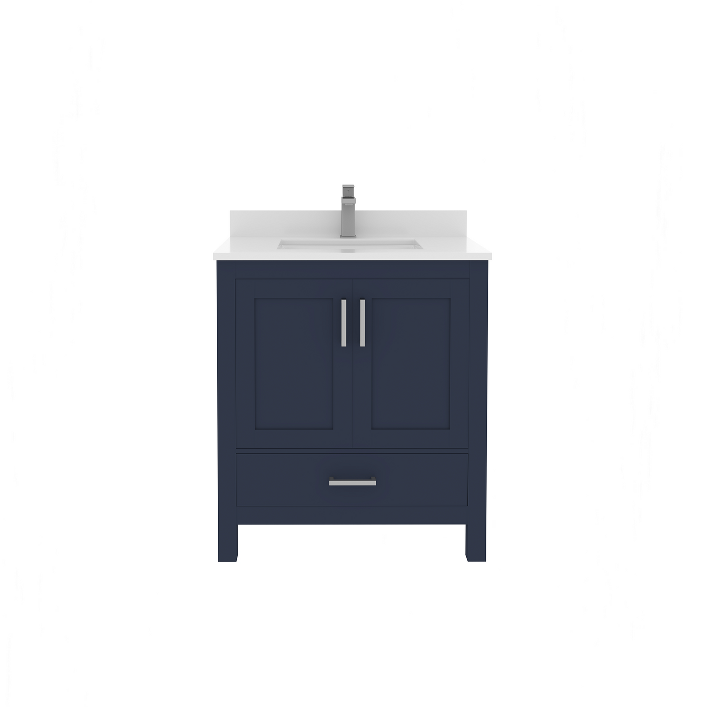 Rooh 30 Inch Solid Wood Bathroom Vanity with Undermount single Rectangle sink & White Quartz countertop 0.75 inch edge in white