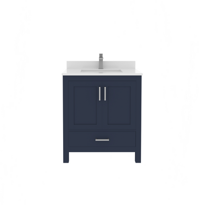 Rooh 30 Inch Solid Wood Bathroom Vanity with Undermount single Rectangle sink & White Quartz countertop 0.75 inch edge in white