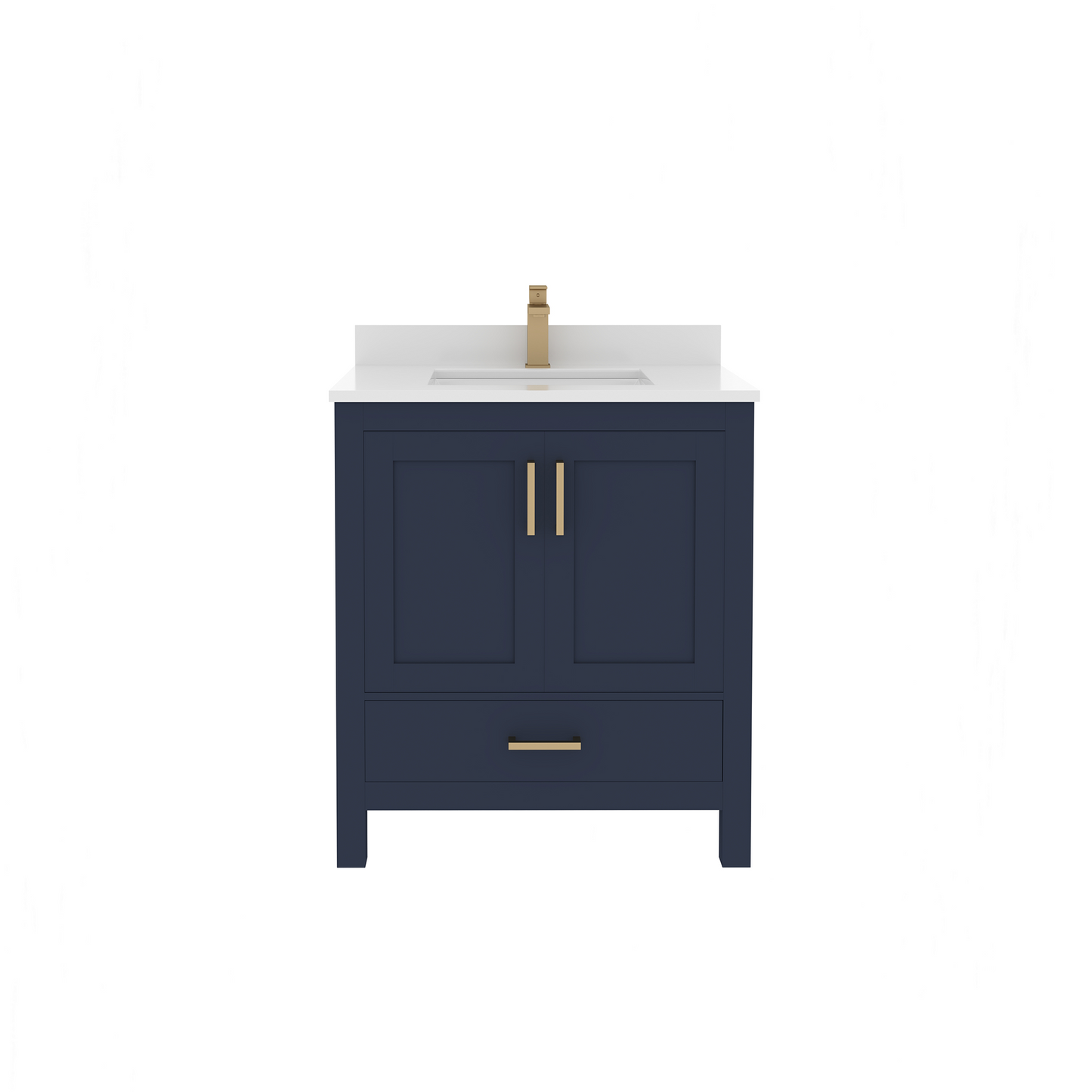 Rooh 30 Inch Solid Wood Bathroom Vanity with Undermount single Rectangle sink & White Quartz countertop 0.75 inch edge in white