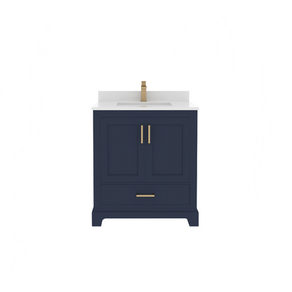 Maya 30 Inch Solid Wood Single Bathroom Vanity with Quartz Countertop