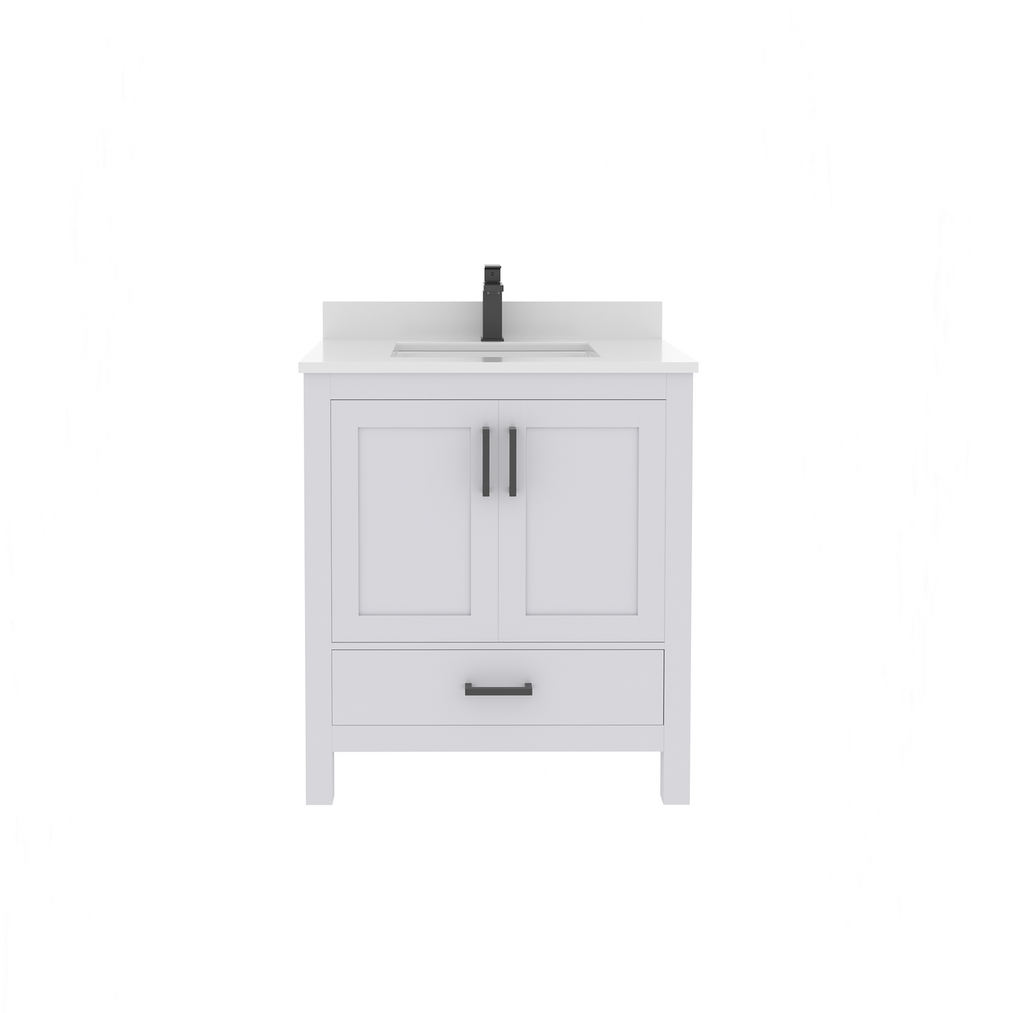 Rooh 30 Inch Solid Wood Bathroom Vanity with Undermount single Rectangle sink & White Quartz countertop 0.75 inch edge in white