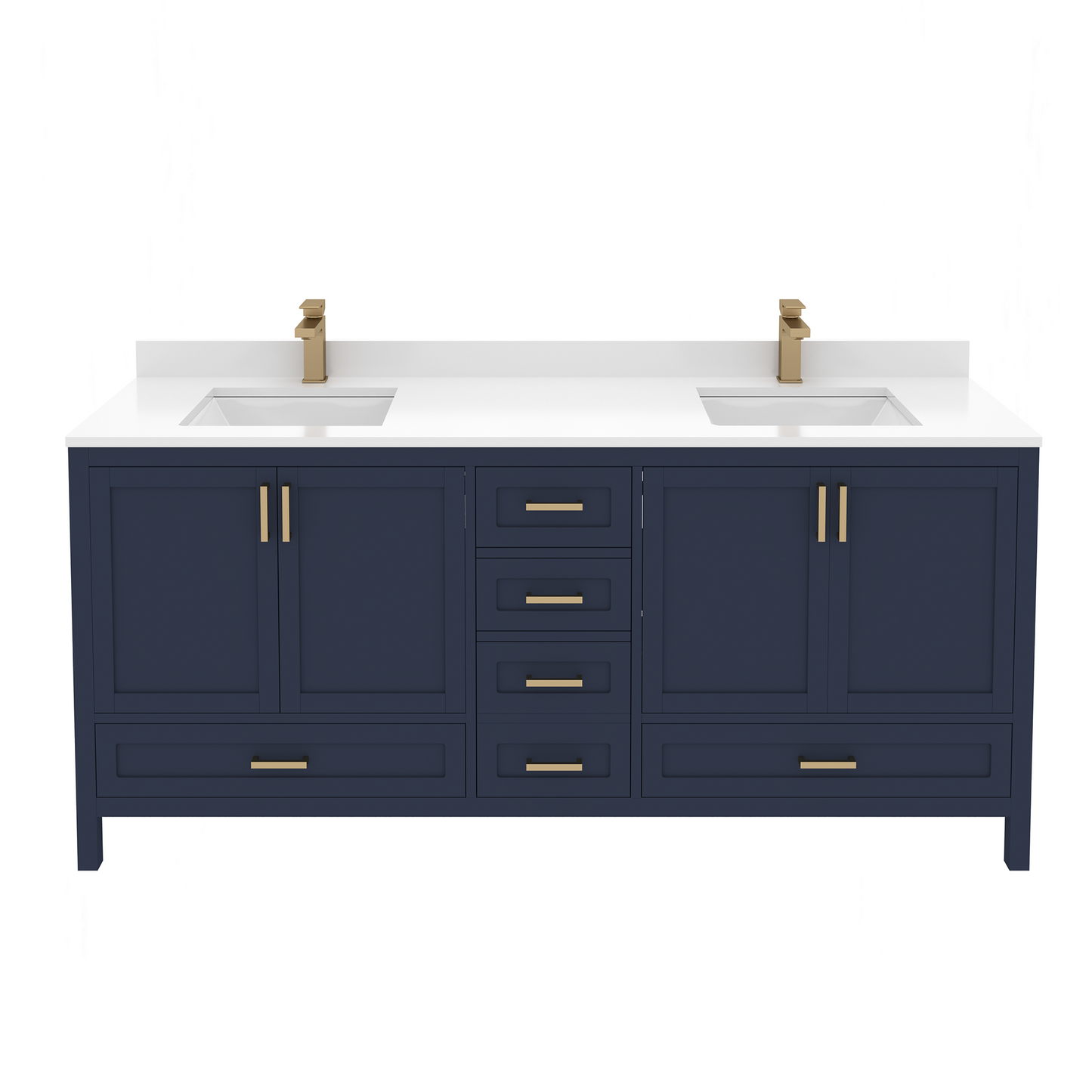 Rooh 72 Inch Solid Wood Bathroom Vanity with Undermount double Rectangle sinks & White Quartz countertop 0.75 inch edge in white
