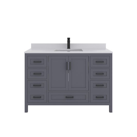Rooh 48 Inch Solid Wood Bathroom Vanity with Undermount single Rectangle sink & White Quartz countertop 0.75 inch edge in white