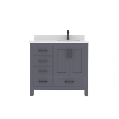 Rooh 36 Inch Right Solid Wood Single Bathroom Vanity with Quartz Countertop