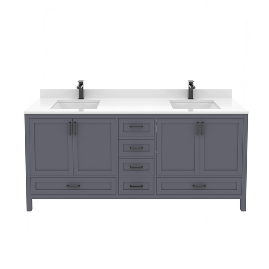 Rooh 72 Inch Solid Wood Double Bathroom Vanity with Quartz Countertop