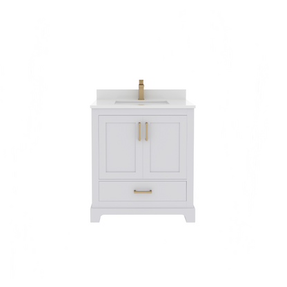 Maya 30 Inch Solid Wood Single Bathroom Vanity with Quartz Countertop