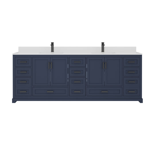 Maya 84 Inch Solid Wood Double Bathroom Vanity with Quartz Countertop