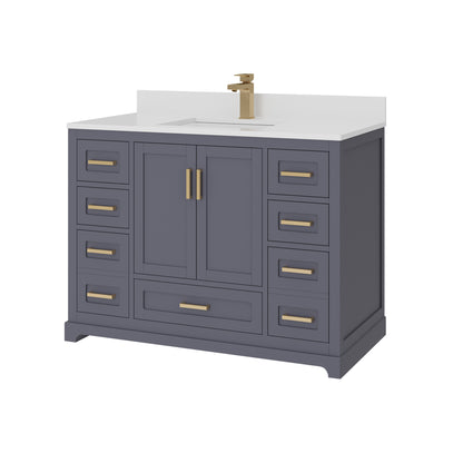 Maya 42 Inch Solid Wood Single Bathroom Vanity with Quartz Countertop