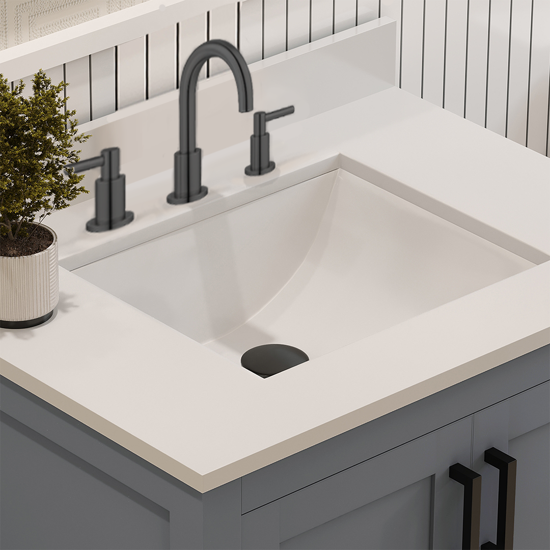 Rooh 30 Inch Solid Wood Bathroom Vanity with Undermount single Rectangle sink & White Quartz countertop 0.75 inch edge in white