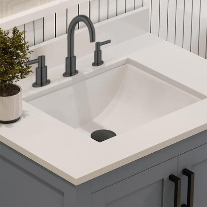 Rooh 30 Inch Solid Wood Bathroom Vanity with Undermount single Rectangle sink & White Quartz countertop 0.75 inch edge in white