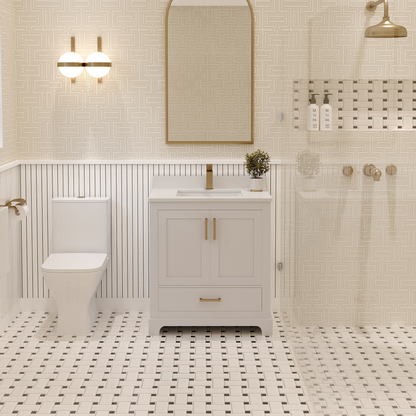 Maya 30 Inch Solid Wood Single Bathroom Vanity with Quartz Countertop