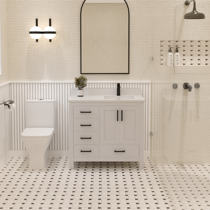 Rooh 36 Inch Right Solid Wood Single Bathroom Vanity with Quartz Countertop