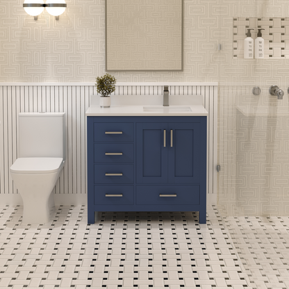 Rooh 36 Inch Right Solid Wood Single Bathroom Vanity with Quartz Countertop