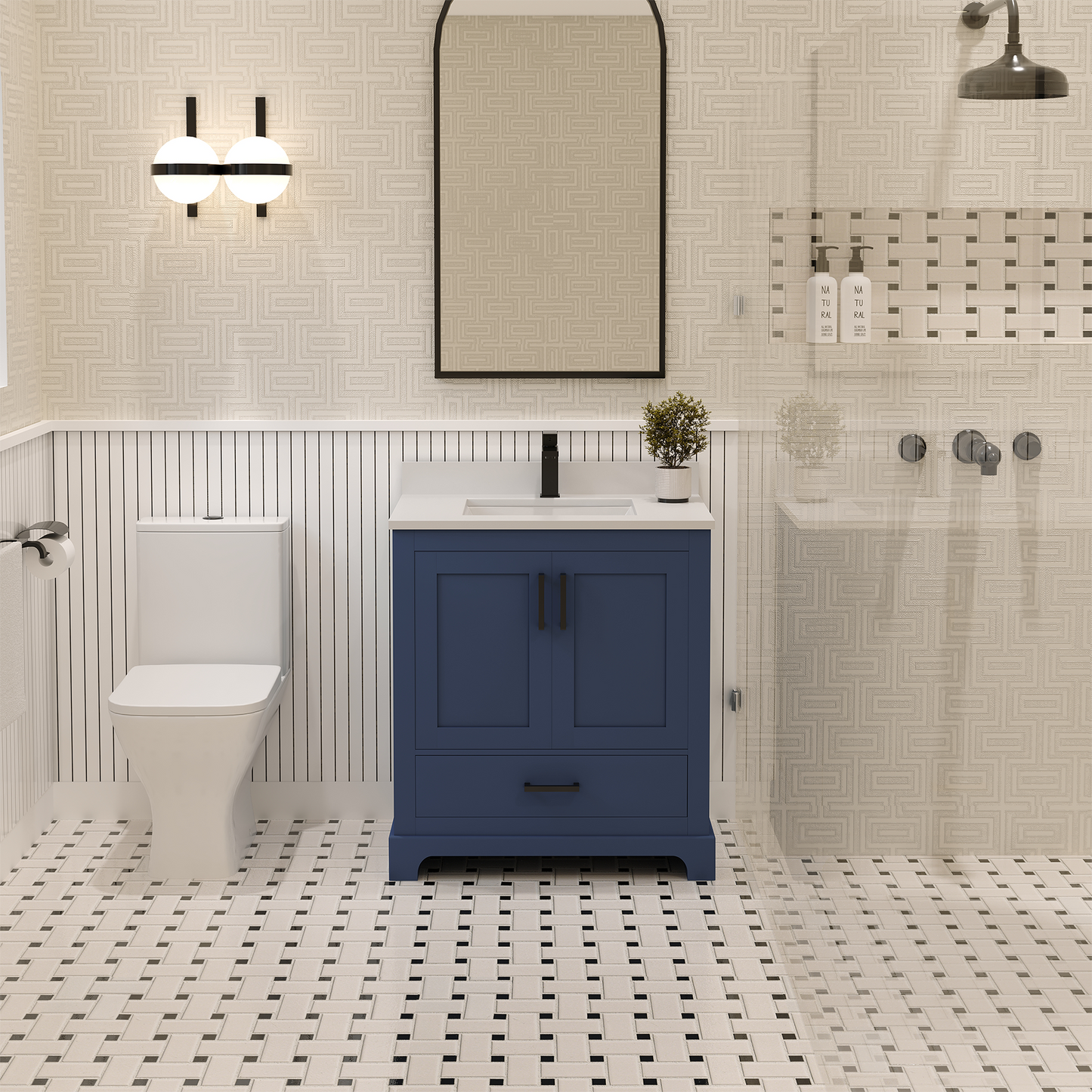 Maya 30 Inch Solid Wood Single Bathroom Vanity with Quartz Countertop