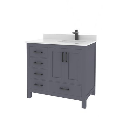 Rooh 36 Inch Right Solid Wood Single Bathroom Vanity with Quartz Countertop