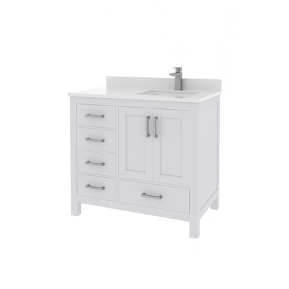 Rooh 36 Inch Right Solid Wood Single Bathroom Vanity with Quartz Countertop