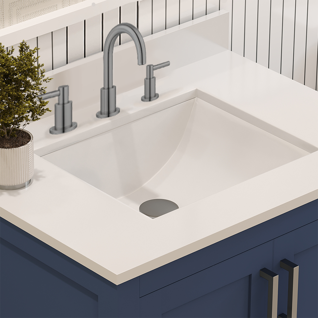 Rooh 30 Inch Solid Wood Bathroom Vanity with Undermount single Rectangle sink & White Quartz countertop 0.75 inch edge in white