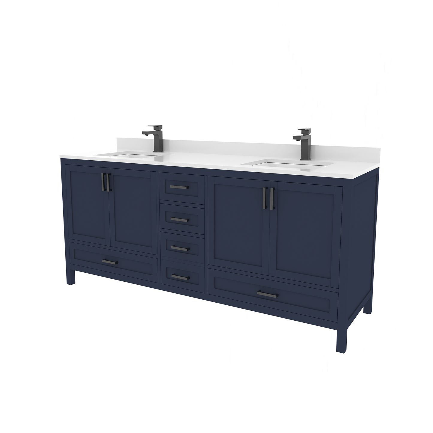 Rooh 72 Inch Solid Wood Bathroom Vanity with Undermount double Rectangle sinks & White Quartz countertop 0.75 inch edge in white