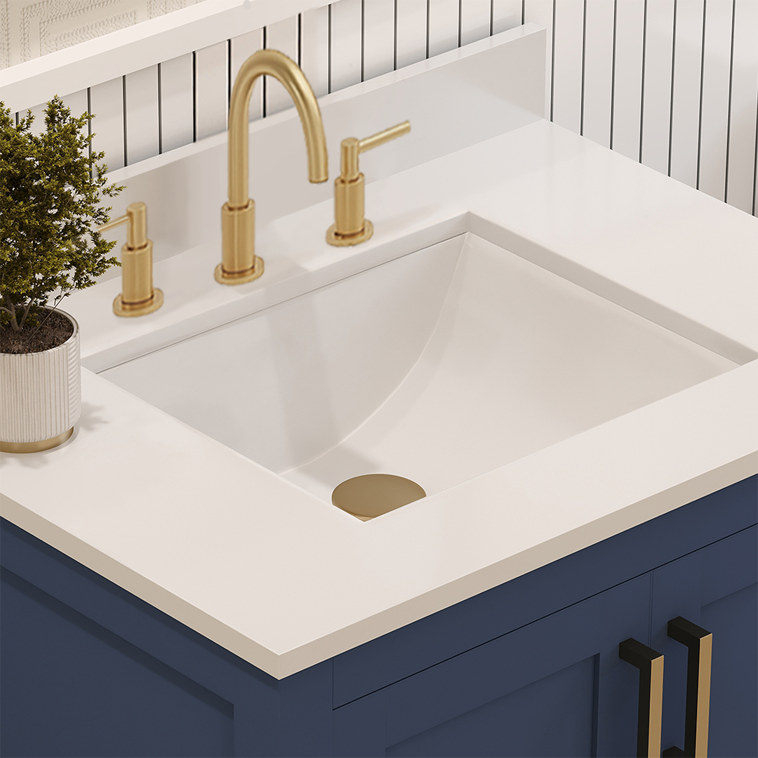 Rooh 30 Inch Solid Wood Bathroom Vanity with Undermount single Rectangle sink & White Quartz countertop 0.75 inch edge in white