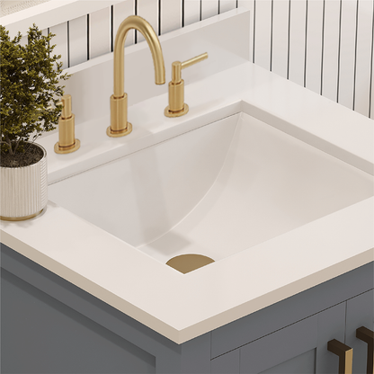 Rooh 24 Inch Solid Wood Bathroom Vanity with Undermount single Rectangle sink & White Quartz countertop 0.75 inch edge in white