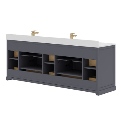 Maya 84 Inch Solid Wood Double Bathroom Vanity with Quartz Countertop