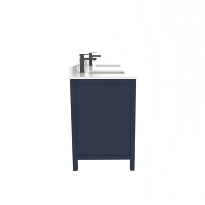 Rooh 72 Inch Solid Wood Bathroom Vanity with Undermount double Rectangle sinks & White Quartz countertop 0.75 inch edge in white