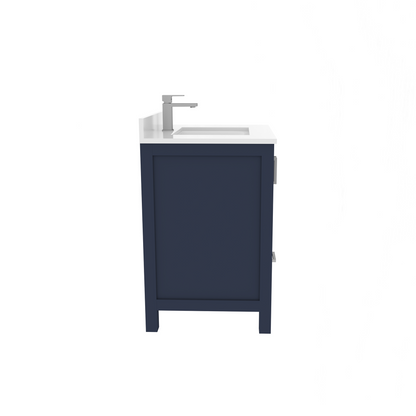 Rooh 30 Inch Solid Wood Bathroom Vanity with Undermount single Rectangle sink & White Quartz countertop 0.75 inch edge in white