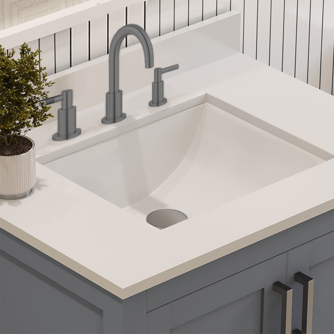 Rooh 30 Inch Solid Wood Bathroom Vanity with Undermount single Rectangle sink & White Quartz countertop 0.75 inch edge in white