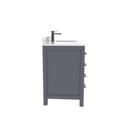Rooh 36 Inch Right Solid Wood Single Bathroom Vanity with Quartz Countertop