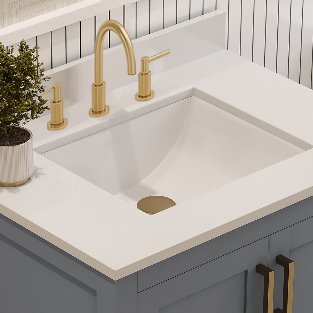 Rooh 30 Inch Solid Wood Bathroom Vanity with Undermount single Rectangle sink & White Quartz countertop 0.75 inch edge in white