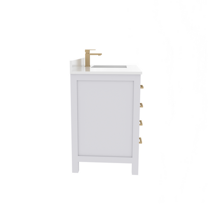 Rooh 36 Inch Right Solid Wood Single Bathroom Vanity with Quartz Countertop