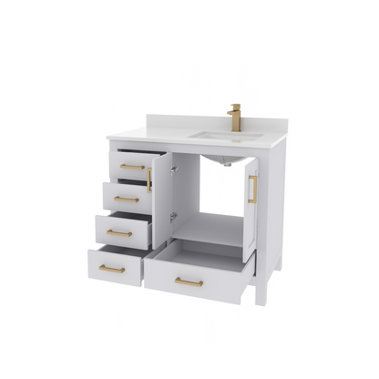 Rooh 36 Inch Right Solid Wood Single Bathroom Vanity with Quartz Countertop
