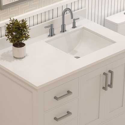 Rooh 36 Inch Left Solid Wood Single Bathroom Vanity with Undermount single Rectangle sink & White Quartz countertop 0.75 inch edge in white