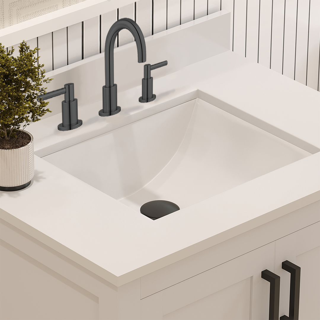Rooh 30 Inch Solid Wood Bathroom Vanity with Undermount single Rectangle sink & White Quartz countertop 0.75 inch edge in white