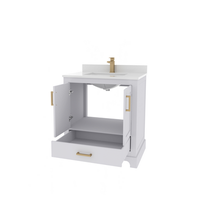 Maya 30 Inch Solid Wood Single Bathroom Vanity with Quartz Countertop