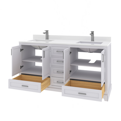 Maya 60 Inch Solid Wood Double Bathroom Vanity with Quartz Countertop