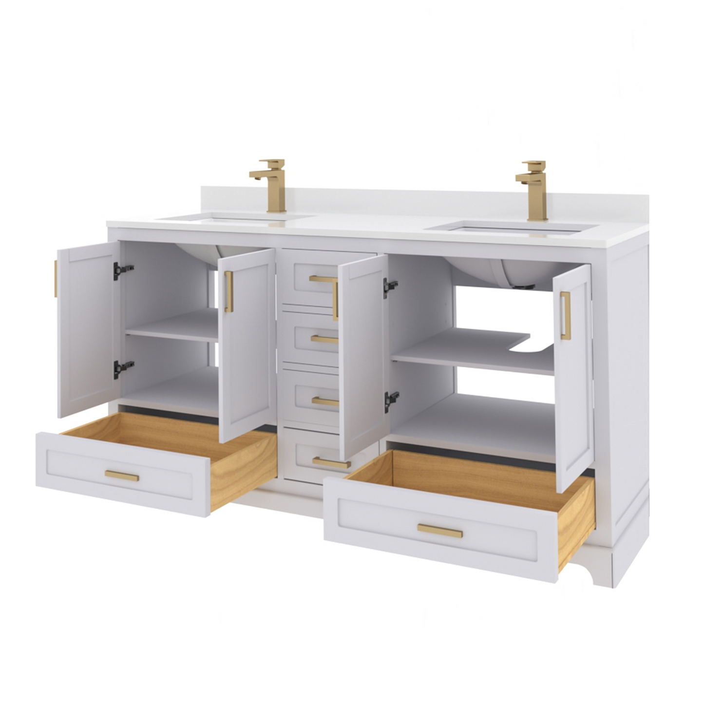 Maya 60 Inch Solid Wood Double Bathroom Vanity with Quartz Countertop