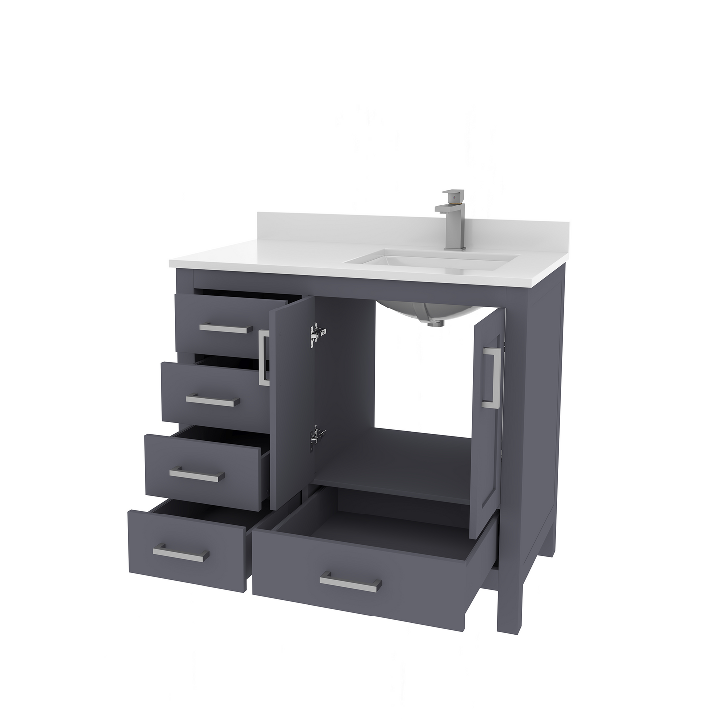 Rooh 36 Inch Right Solid Wood Single Bathroom Vanity with Quartz Countertop