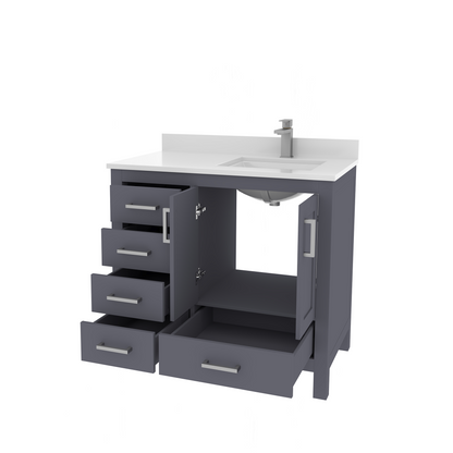 Rooh 36 Inch Right Solid Wood Single Bathroom Vanity with Quartz Countertop