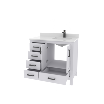 Rooh 36 Inch Right Solid Wood Single Bathroom Vanity with Quartz Countertop