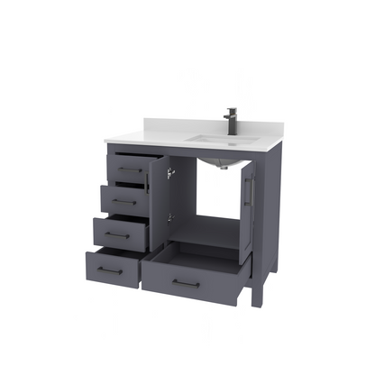 Rooh 36 Inch Right Solid Wood Single Bathroom Vanity with Quartz Countertop