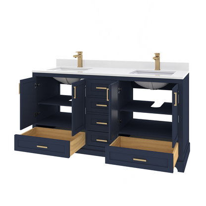 Maya 60 Inch Solid Wood Double Bathroom Vanity with Quartz Countertop