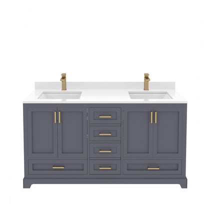Maya 60 Inch Solid Wood Double Bathroom Vanity with Quartz Countertop