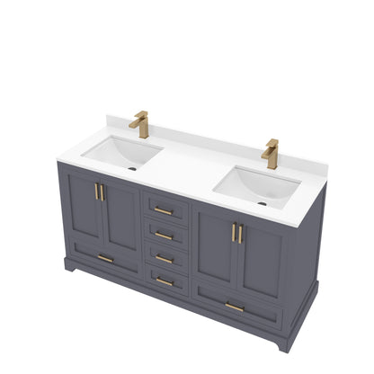 Maya 60 Inch Solid Wood Double Bathroom Vanity with Quartz Countertop