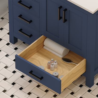 Rooh 36 Inch Right Solid Wood Single Bathroom Vanity with Quartz Countertop