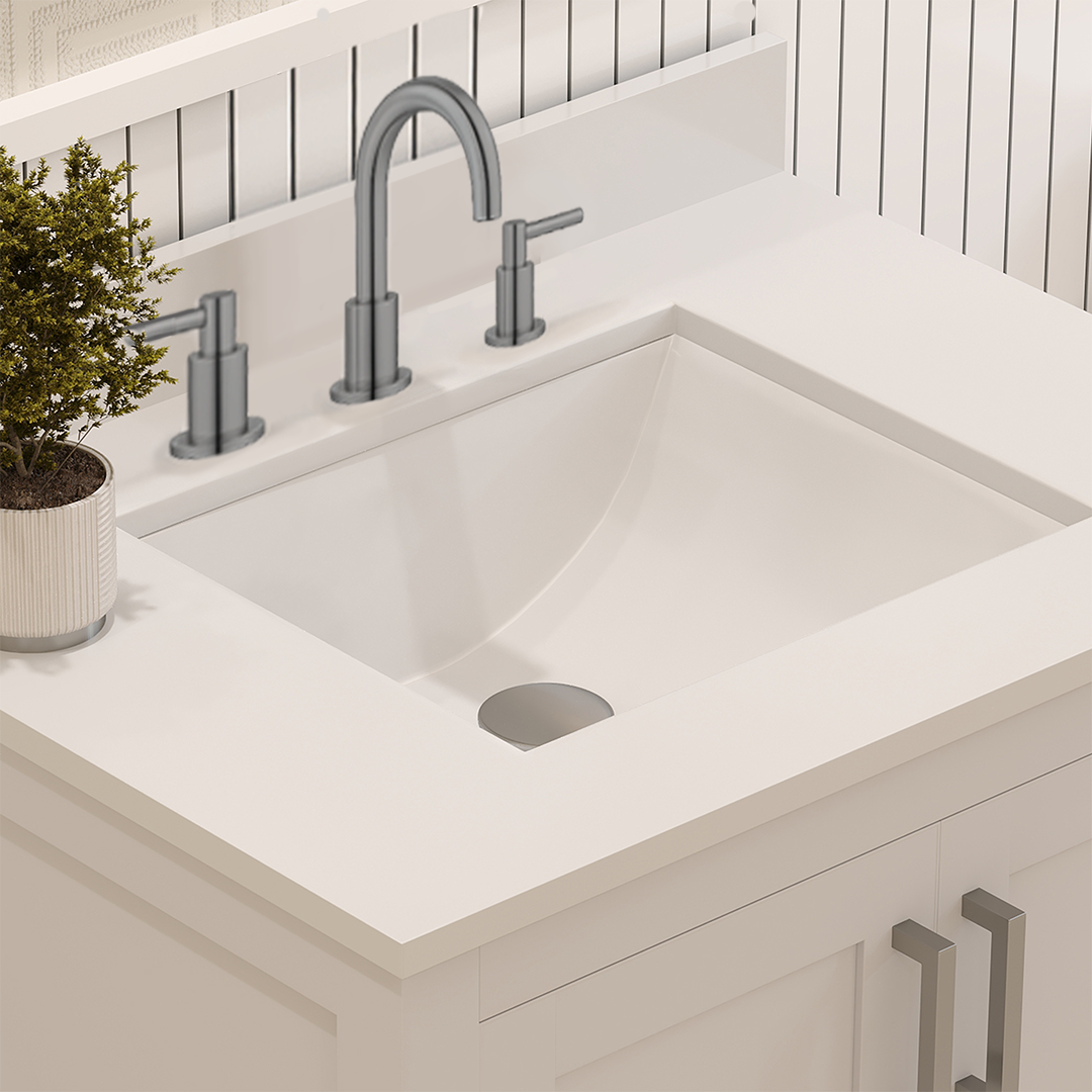 Rooh 30 Inch Solid Wood Bathroom Vanity with Undermount single Rectangle sink & White Quartz countertop 0.75 inch edge in white