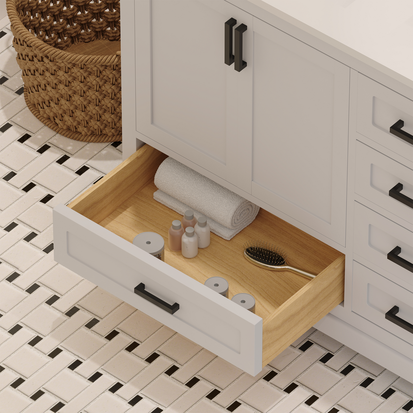 Maya 60 Inch Solid Wood Double Bathroom Vanity with Quartz Countertop